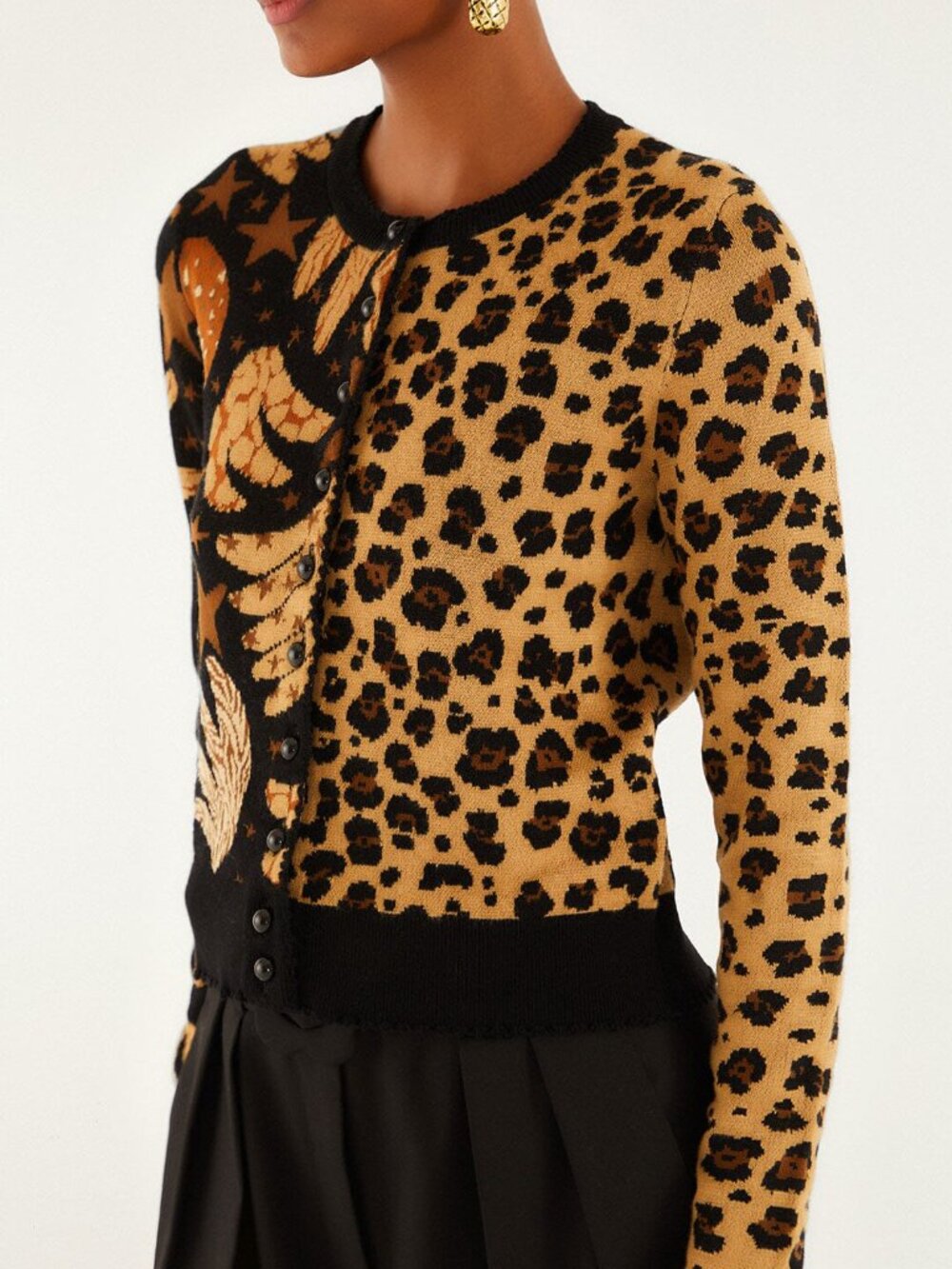 FARM Rio Banana Leopard Mixed Cardigan Black Size S NWT - Picture 6 of 8